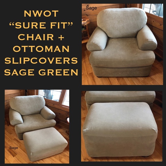 Sure Fit Other - SURE FIT Sage Green Stretch Pique Chair (T-Cushion) and Ottoman Slipcovers NWOT